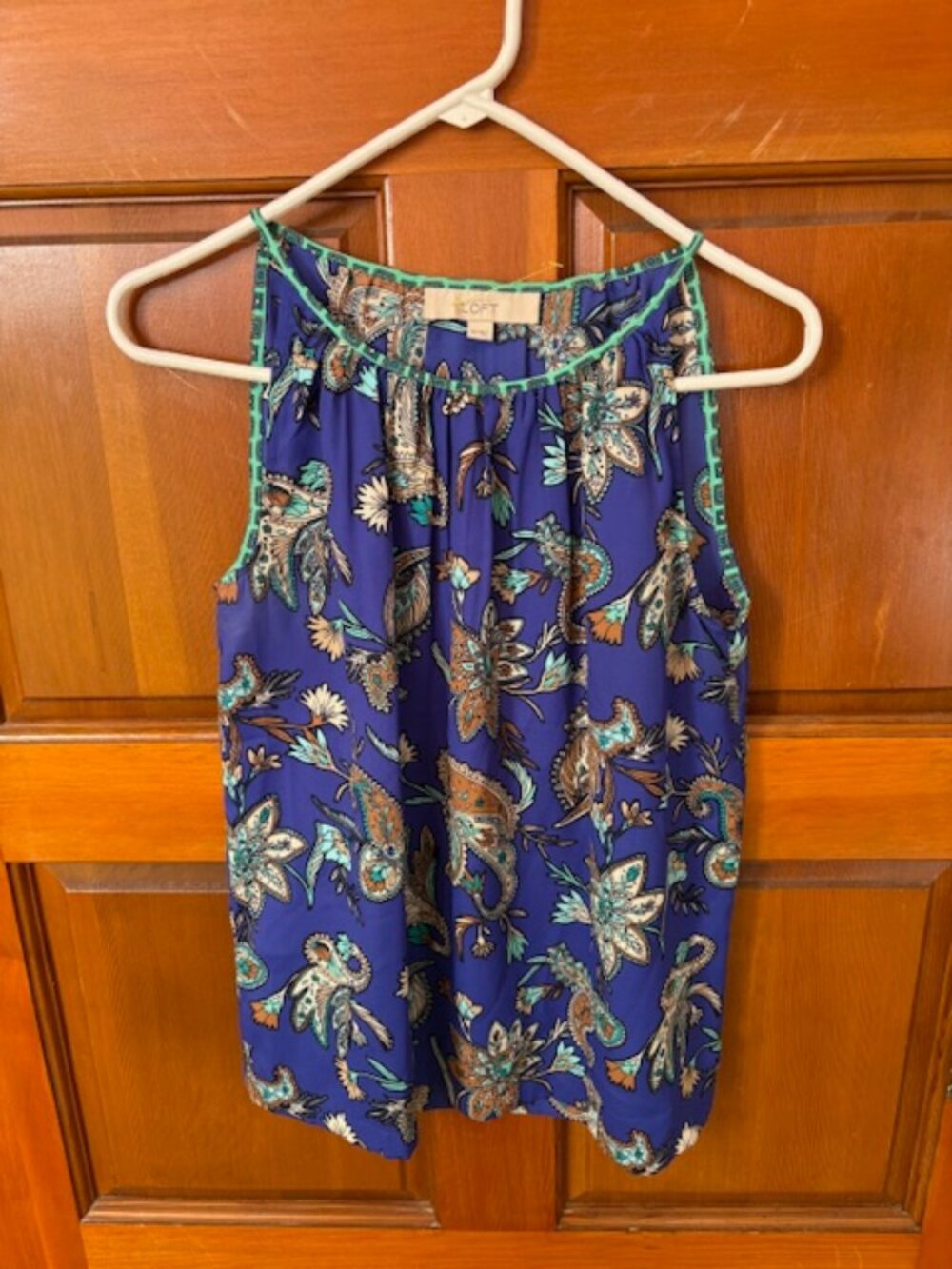 Ann Taylor Loft Paisley Print Blue Green Sleeveless Flowy Tank Top Size XS - Picture 2 of 6